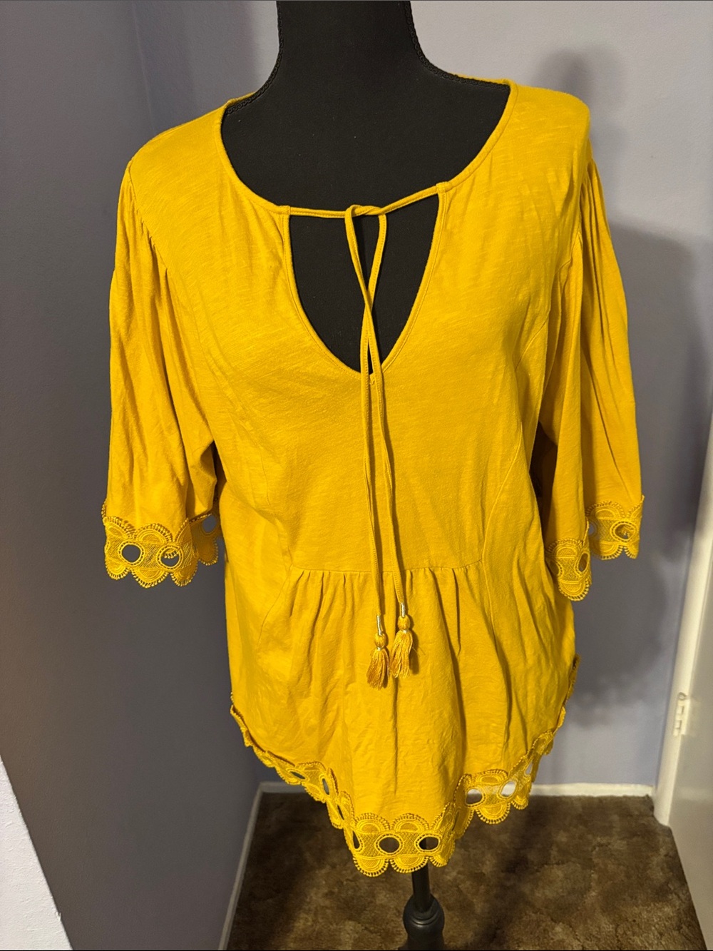 Boden Mustard Yellow Tassel Peasant Tunic